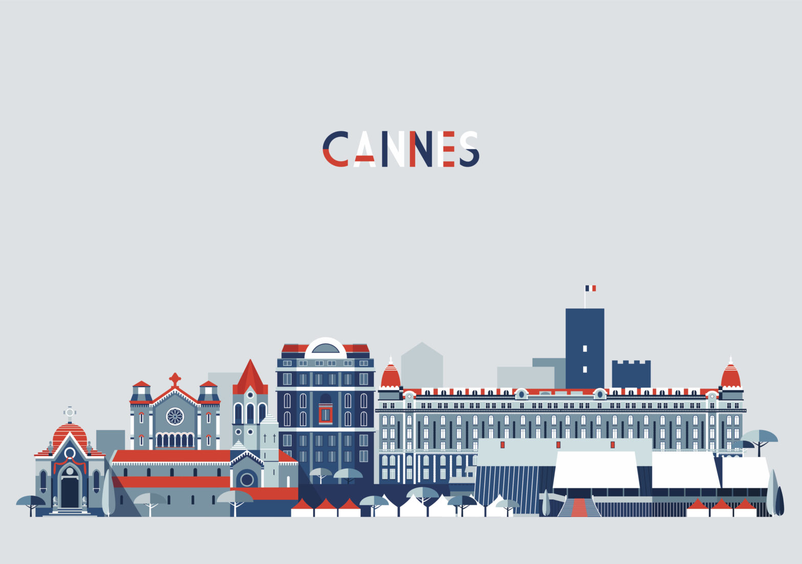 Cannes France City Skyline Vector Background Flat
