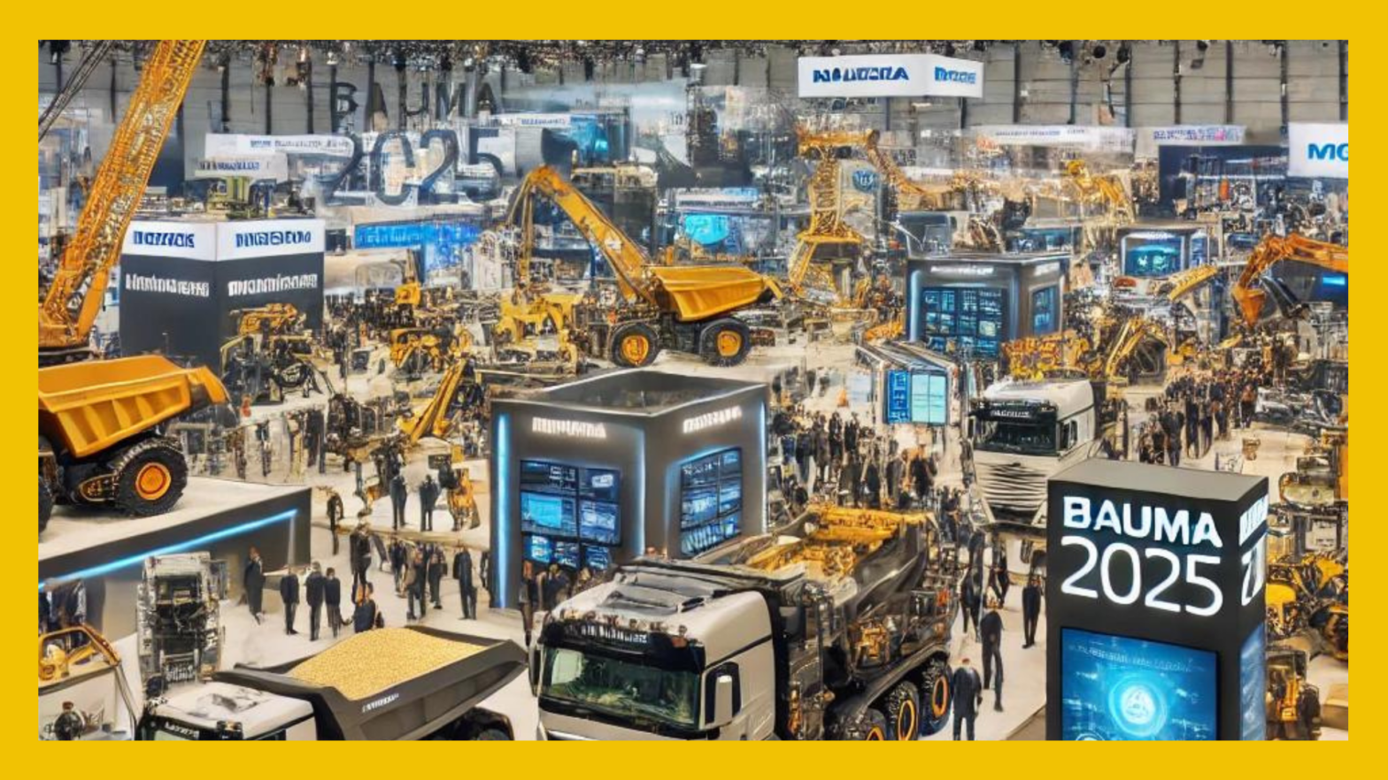 Vue du salon BAUMA 2025 à Munich, mettant en scène les dernières innovations en matière de machines de construction et d'équipements miniers, avec un accent sur les technologies durables et les solutions du futur.