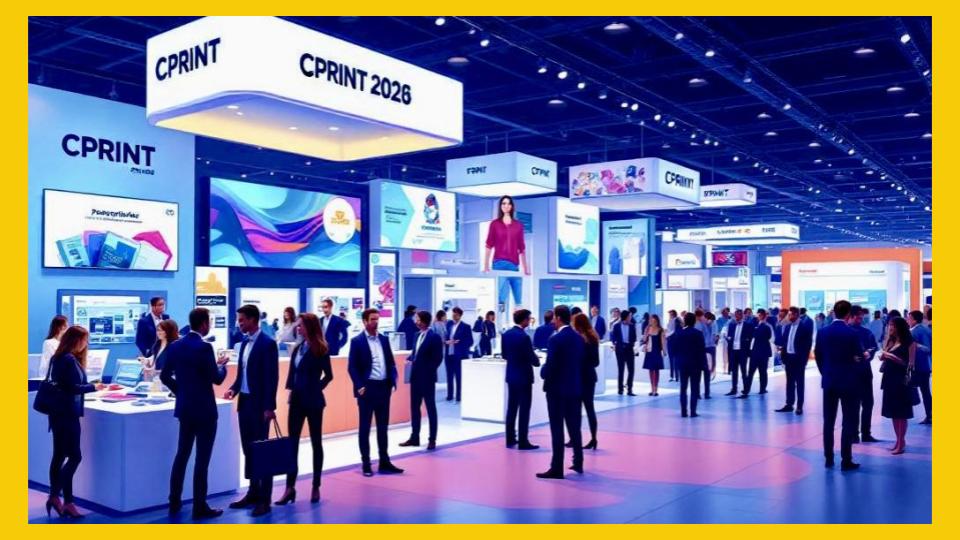 Stand professionnel au salon CPRINT 2026 avec visiteurs et exposants dans l'allée principale