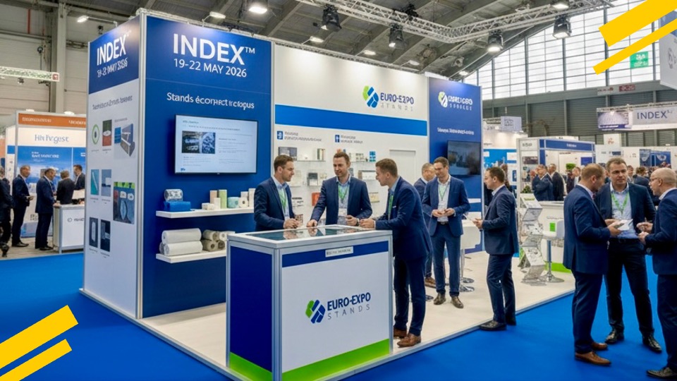 Design de stand éco-conçu pour le salon INDEX 2026 à Genève - Expert standiste pour textiles techniques et nontissés.