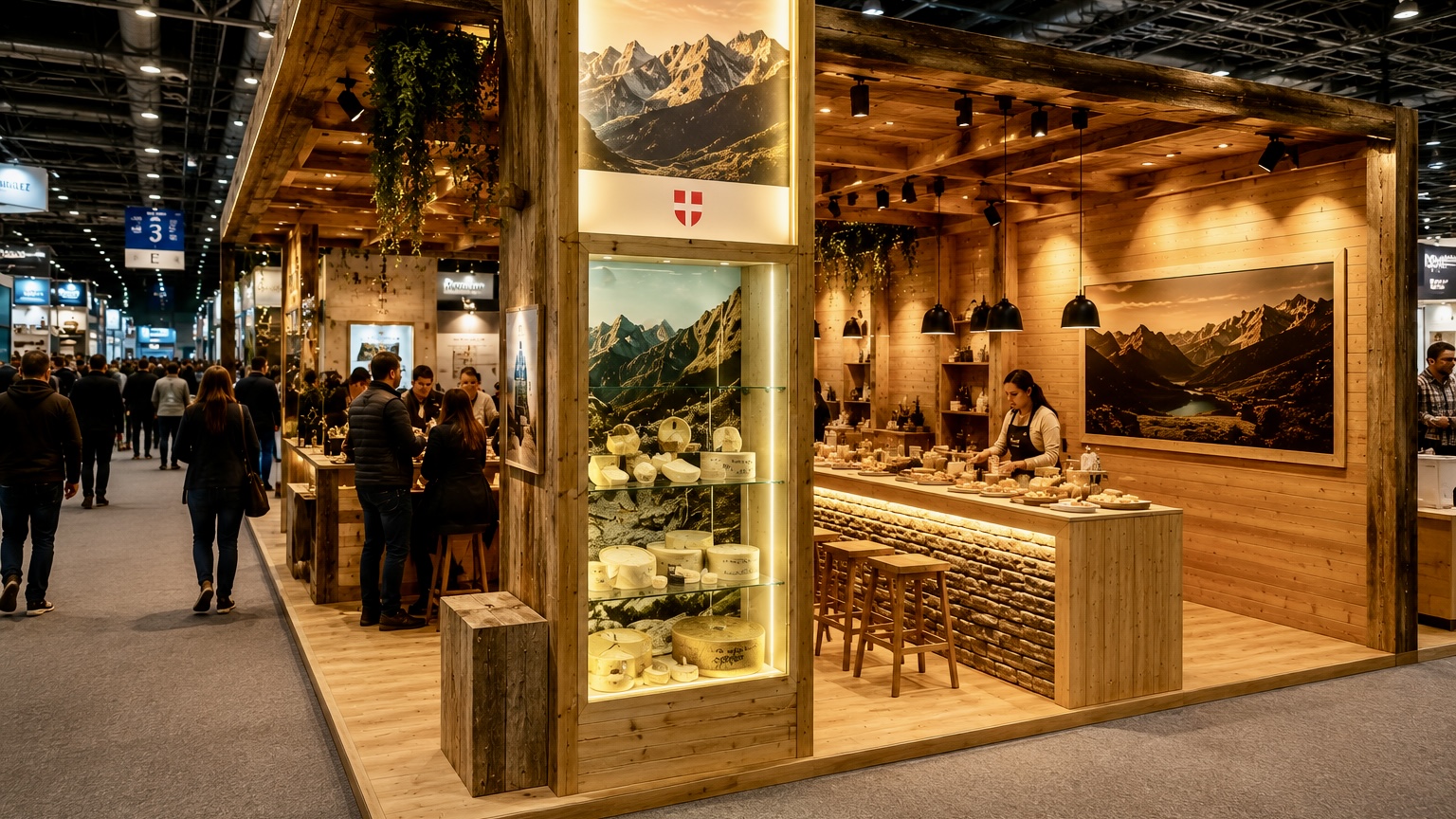 Stand exposant au Salon Alpin 2026 à la Halle Olympique d'Albertville — conception Affaire d'Idées