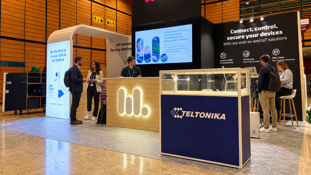 Espace partenaire Teltonika et zone d'accueil du stand Wireless Logic — SIDO Lyon 2026, réalisé par Affaire d'Idées